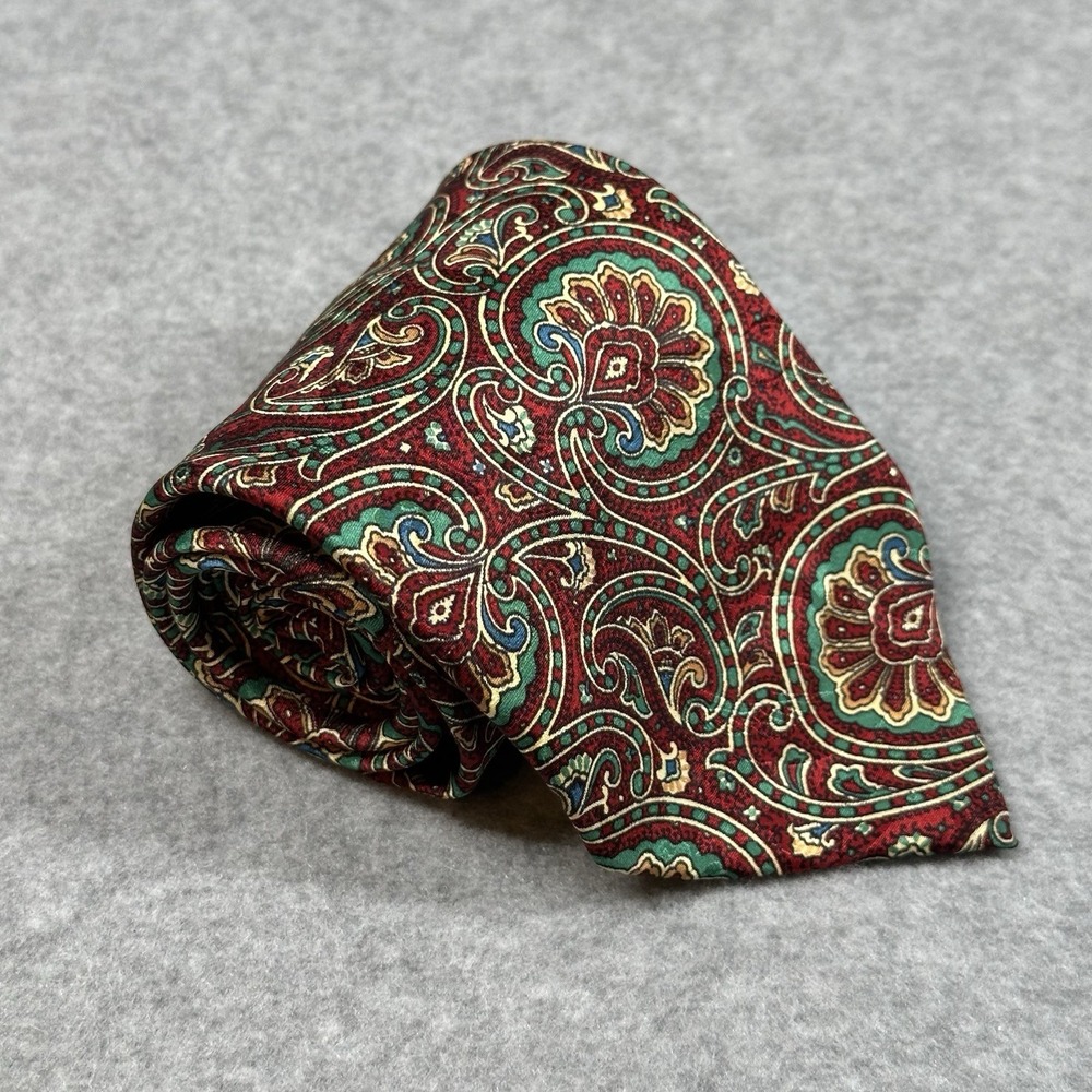 St Carlo 100% Silk Paisley Neck Tie Burgundy Teal Multicolor Classic Mens 58x3.7